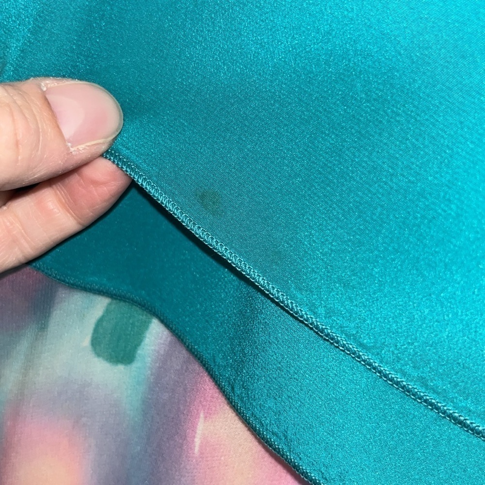 Multi piece Yolanda Lorente teal silk hand painted top skirt and topper size M - Picture 12 of 15
